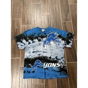 Vintage Y2K Detroit Lions Tie Dye T Shirt Men XL Blue NFL Graphic AOP Sporty